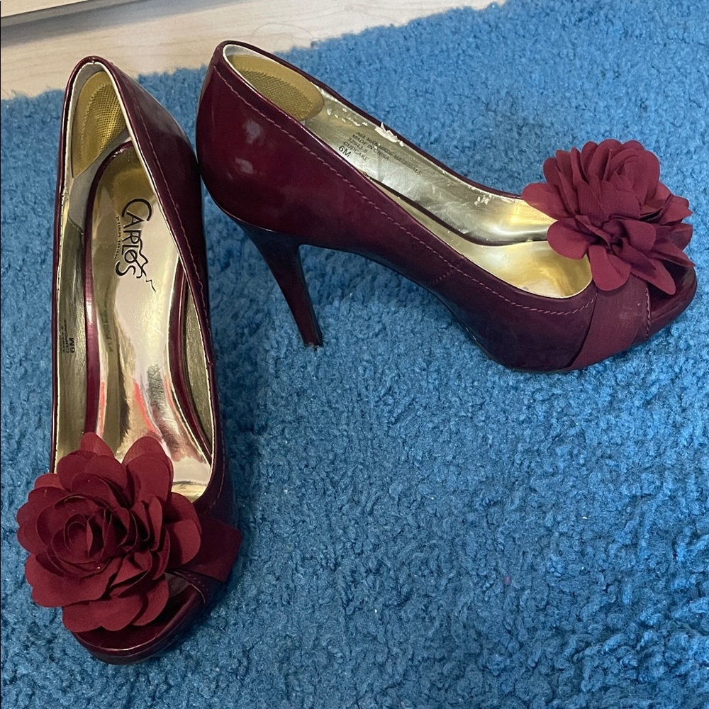 Women's Burgundy Peep-Toe Heels - Picture 4 of 4